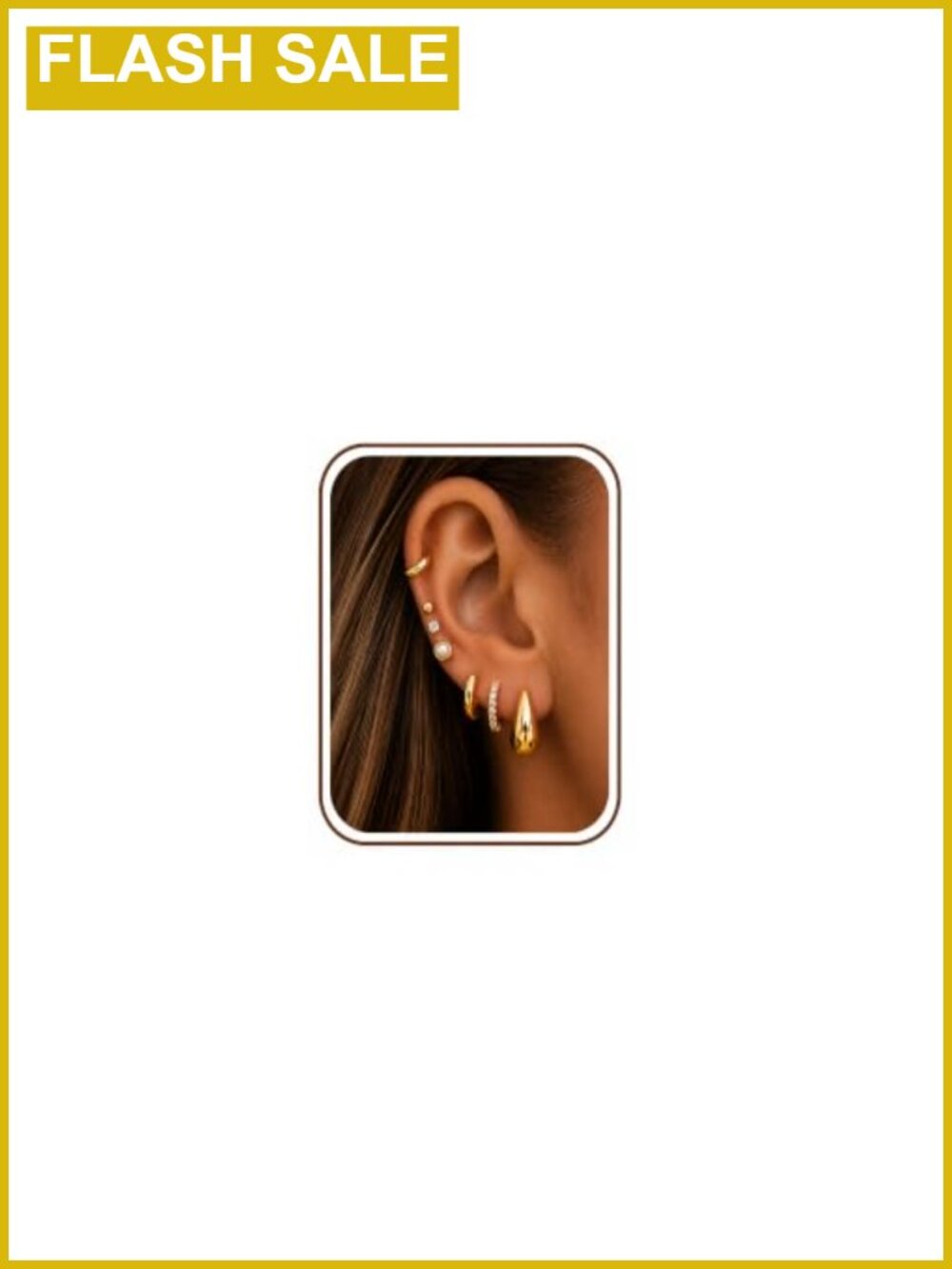7 Pairs Gold Earrings Set with Hoops and Studs, 14K Gold Plated